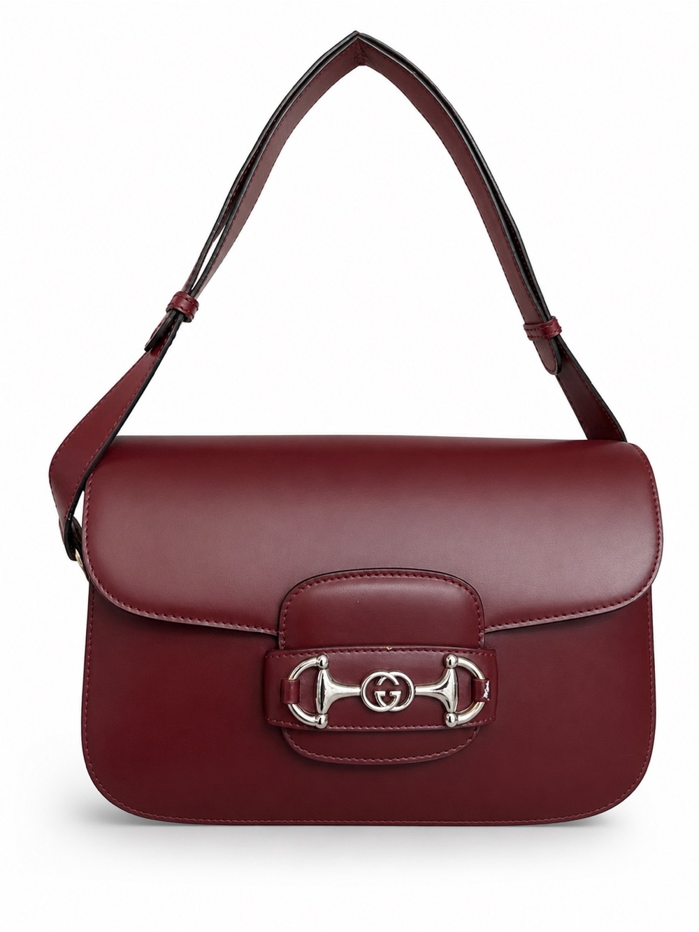Gucci Burgundy Bordeaux Leather Shoulder Bag with Gold Horsebit 1955
